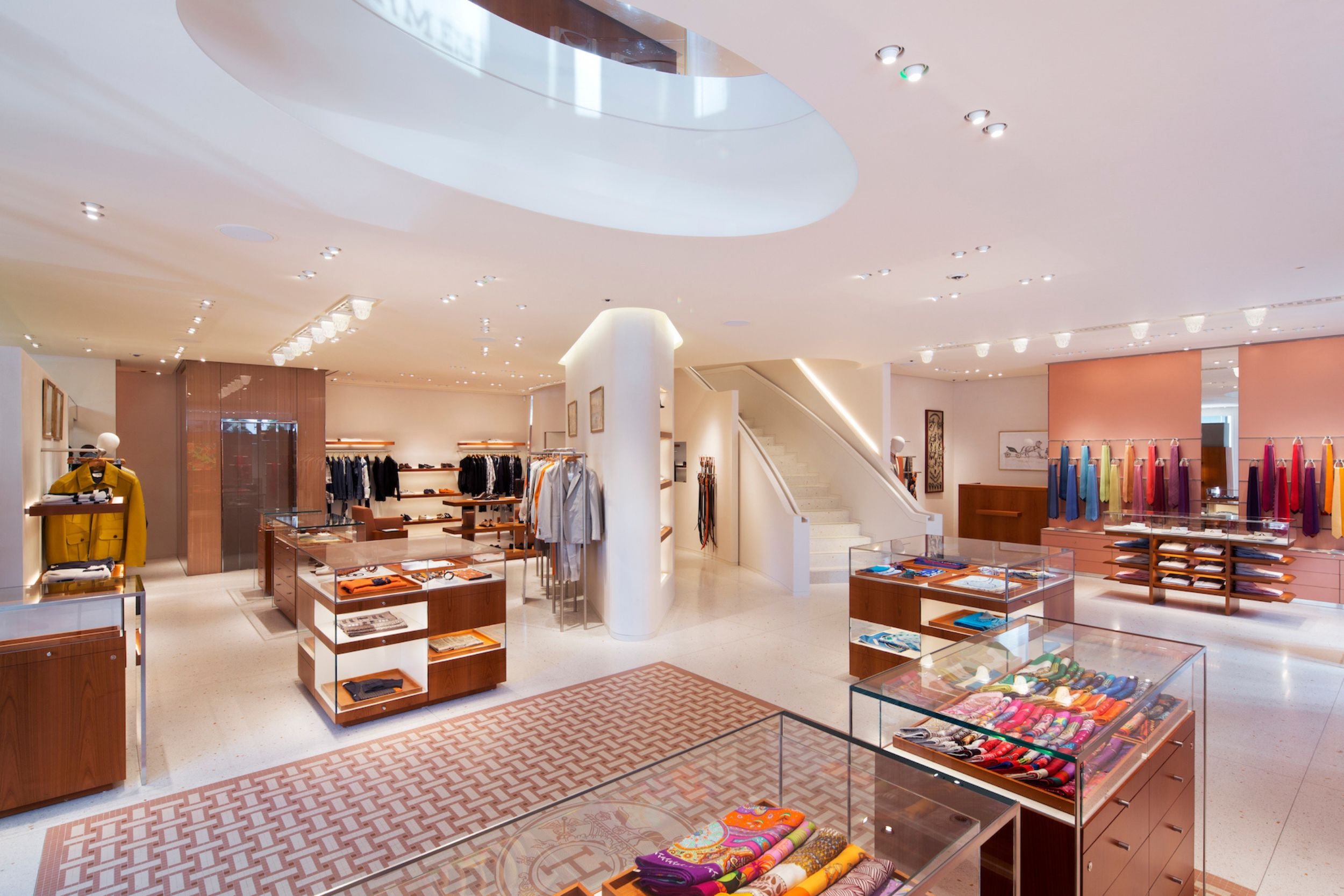 An up-market retail space with a bright AV lighting system.