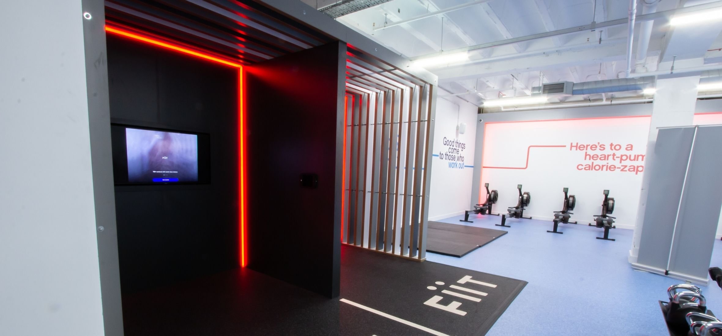An AV Fiit pod at a gym for running private virtual fitness classes