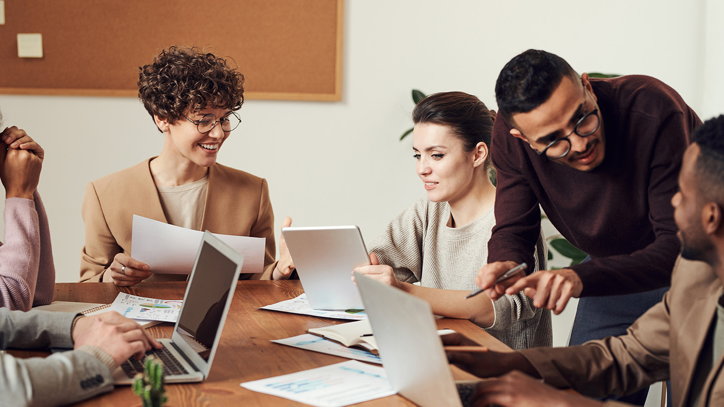 people working in an office together